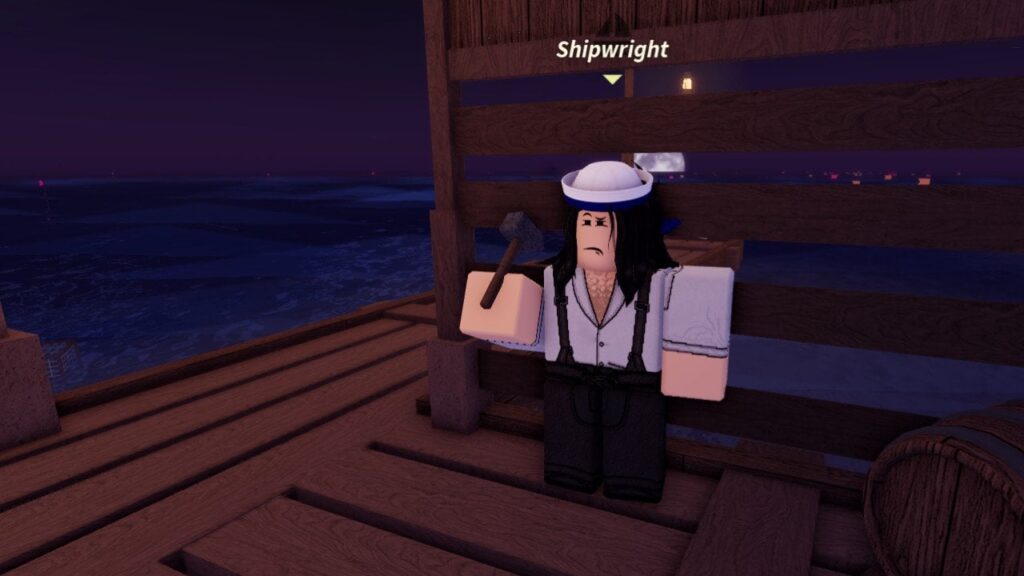 Feature image for our Fisch boats guide. It shows the Shipwright NPC on the dock at Moosewood.