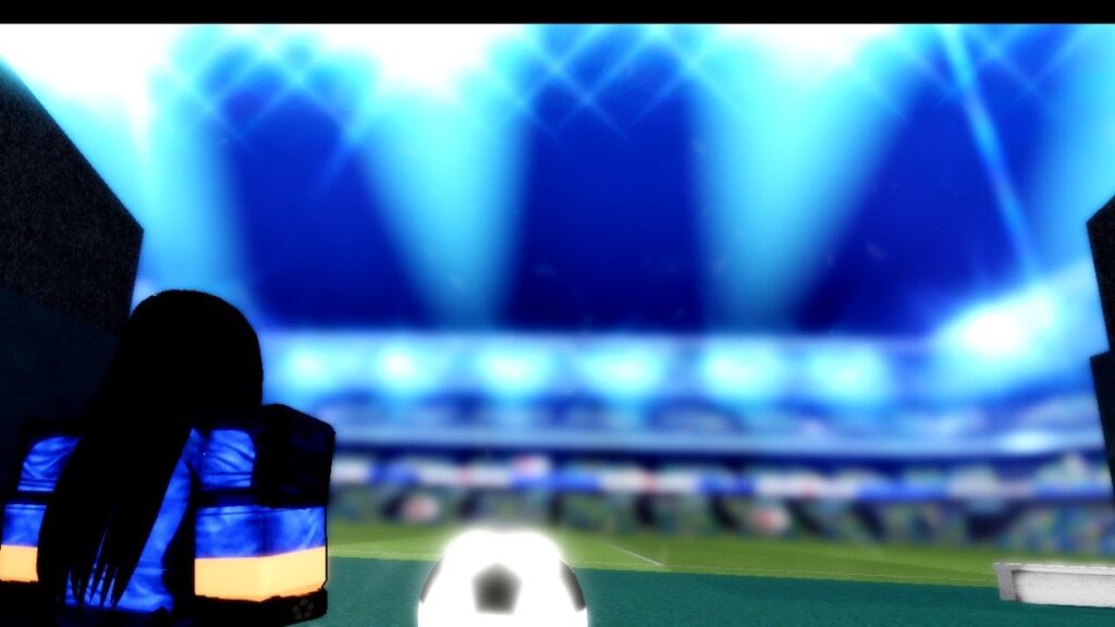 Feature image for our LockOver codes guide. It shows a player character next to a ball looking out into a lit stadium.