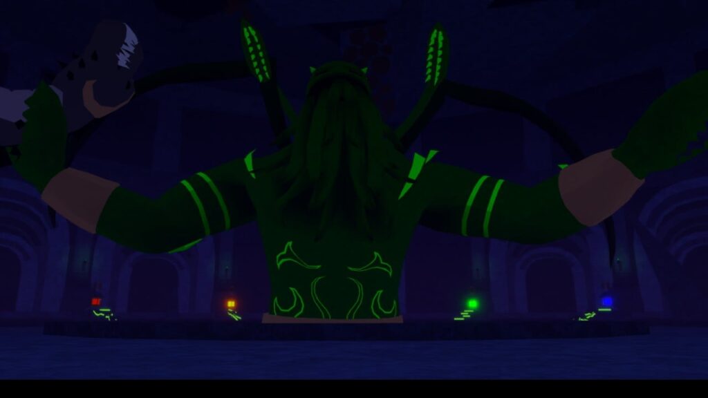 Feature image for our guide exploring what level do you have to be to go to Second Sea in Fisch. It shows the Cthulhu boss roaring in defeat.