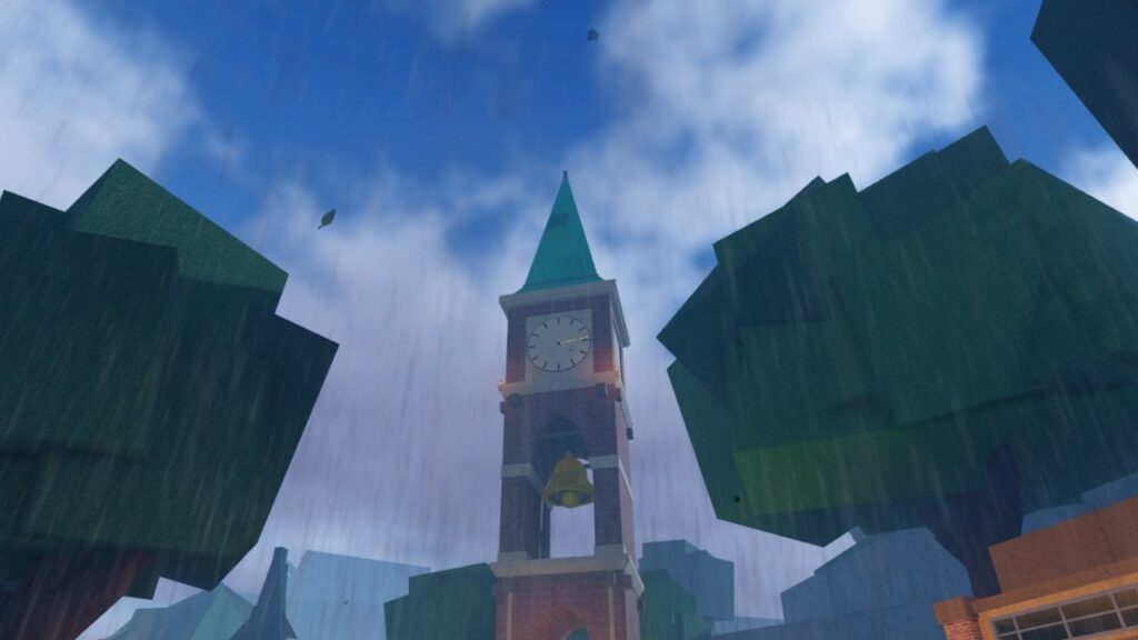 Feature image for our Roblox Dig codes guide. It shows the clock tower in Fox Town in-game.