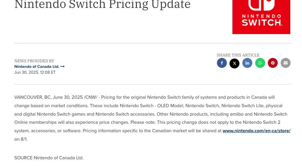 Canadian Transfer 1 Device, Recreation, And Accent Pricing To Be “Adjusted”, Extra Main points On August 1 – Information