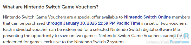 Nintendo To Discontinue Transfer 1 Sport Voucher Program At Finish Of January 2026 – Information