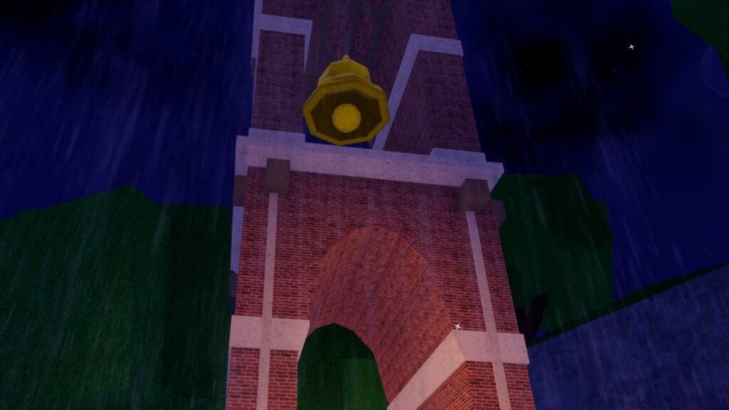 Feature image for our Dig Solstice Bell guide. It shows the bell tower in Fox Town.