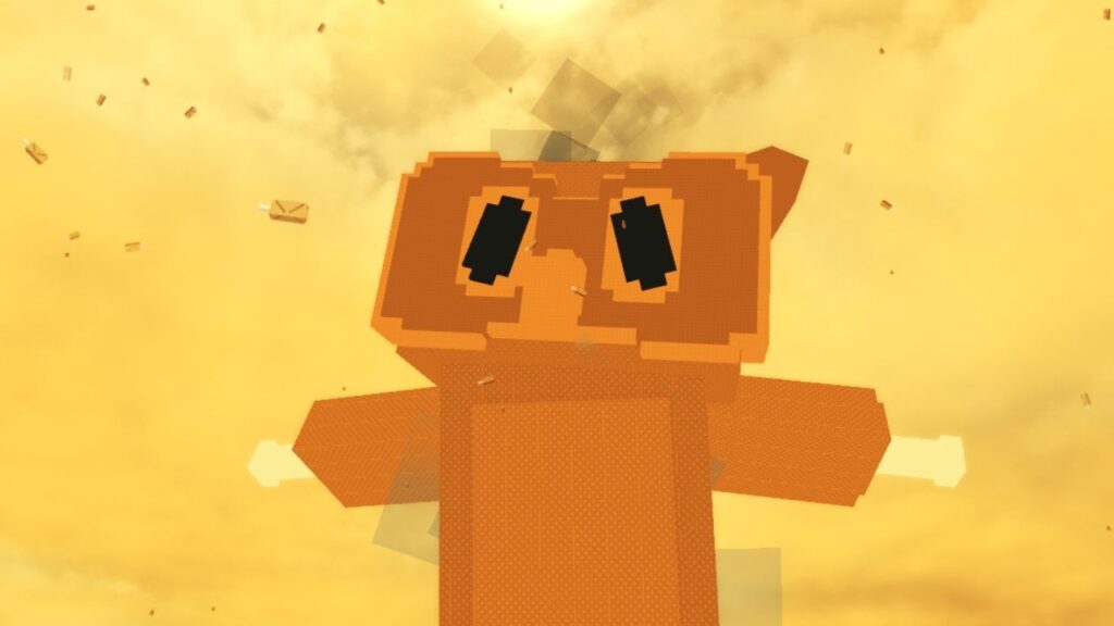 Feature image for our Grow A Garden Fried Chicken event guide. It shows a giant Cooked Owl against a gold sky in-game.