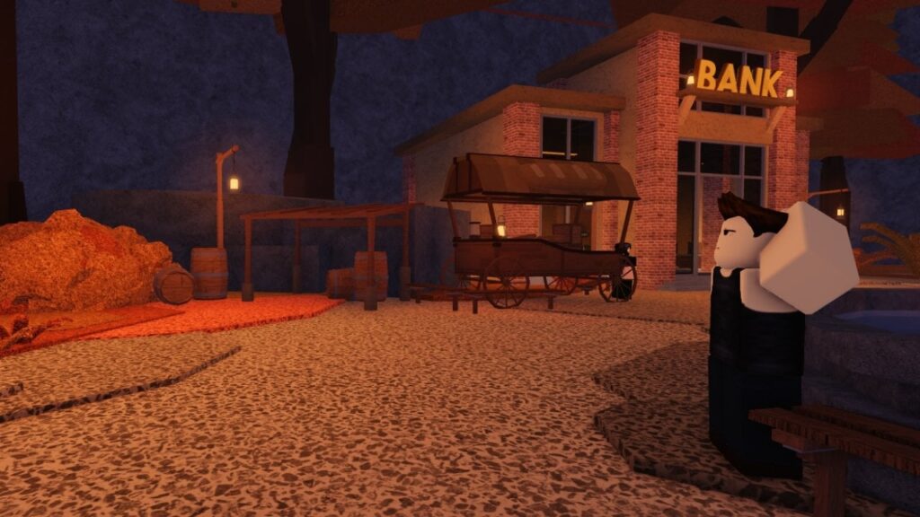 Feature image for our Roblox Dig update guide. It shows the square in Fox Town, with an NPC leaning on the fountain.