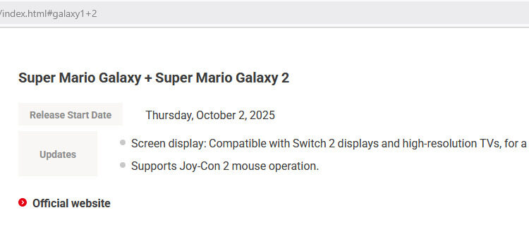 Regional Nintendo Web pages Including Knowledge On Transfer 2 Improvements For Mario Galaxy Releases – Information