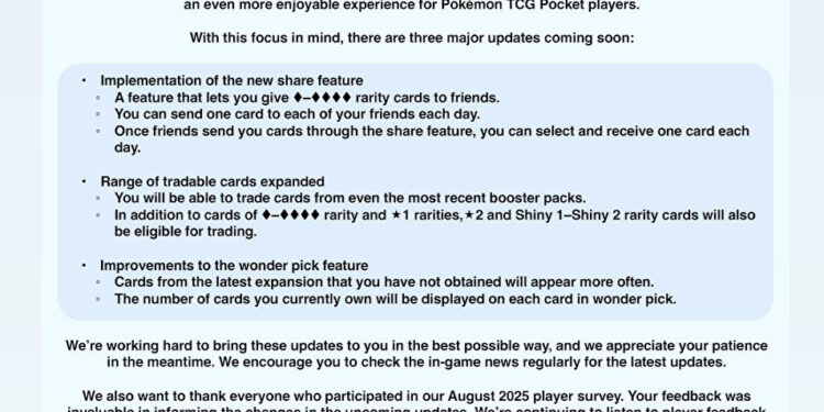 Pokemon Cellular Information: TCG Pocket Increasing Buying and selling Once more, Cross Main points Instructor Stage Adjustments – Information