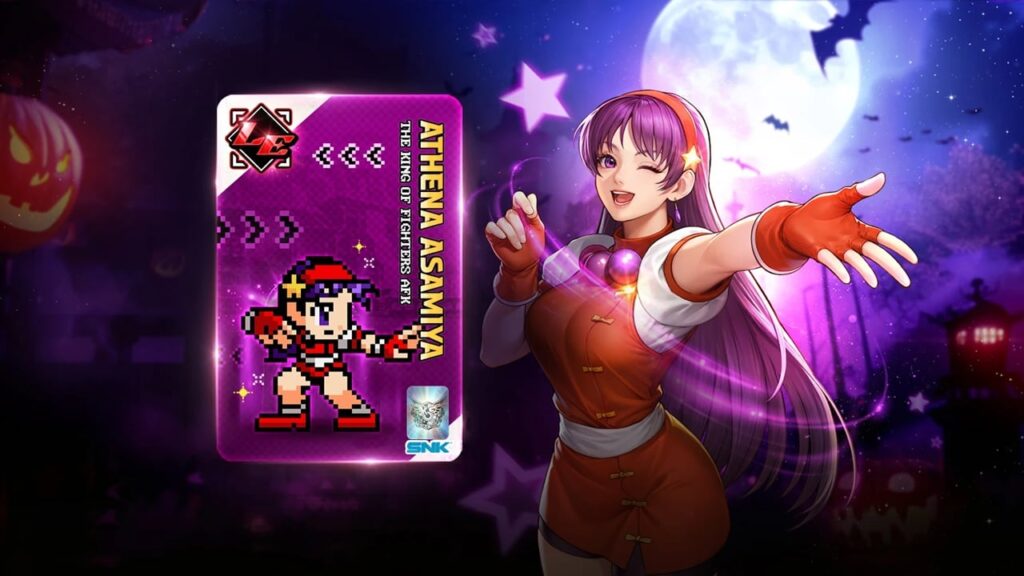 featured image for our news on The King of Fighters AFK Athena Asamiya. It shows a card featuring Athena Asamiya.