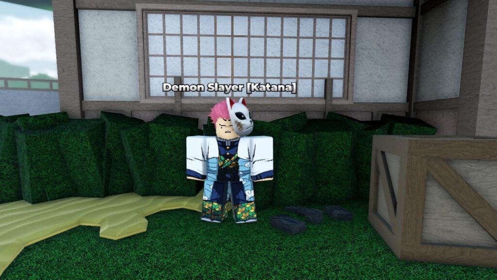 Feature image for our Weak Legacy 2 weapon tier list. It shows the katana NPC in the main village, a man with pink hair.